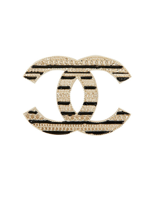 Broche CHANEL double C émaillé noir