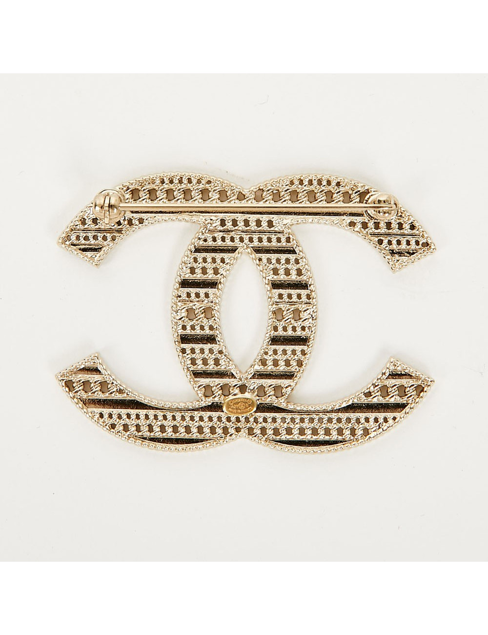 Broche CHANEL double C émaillé noir