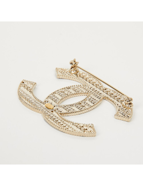 Broche CHANEL double C émaillé noir