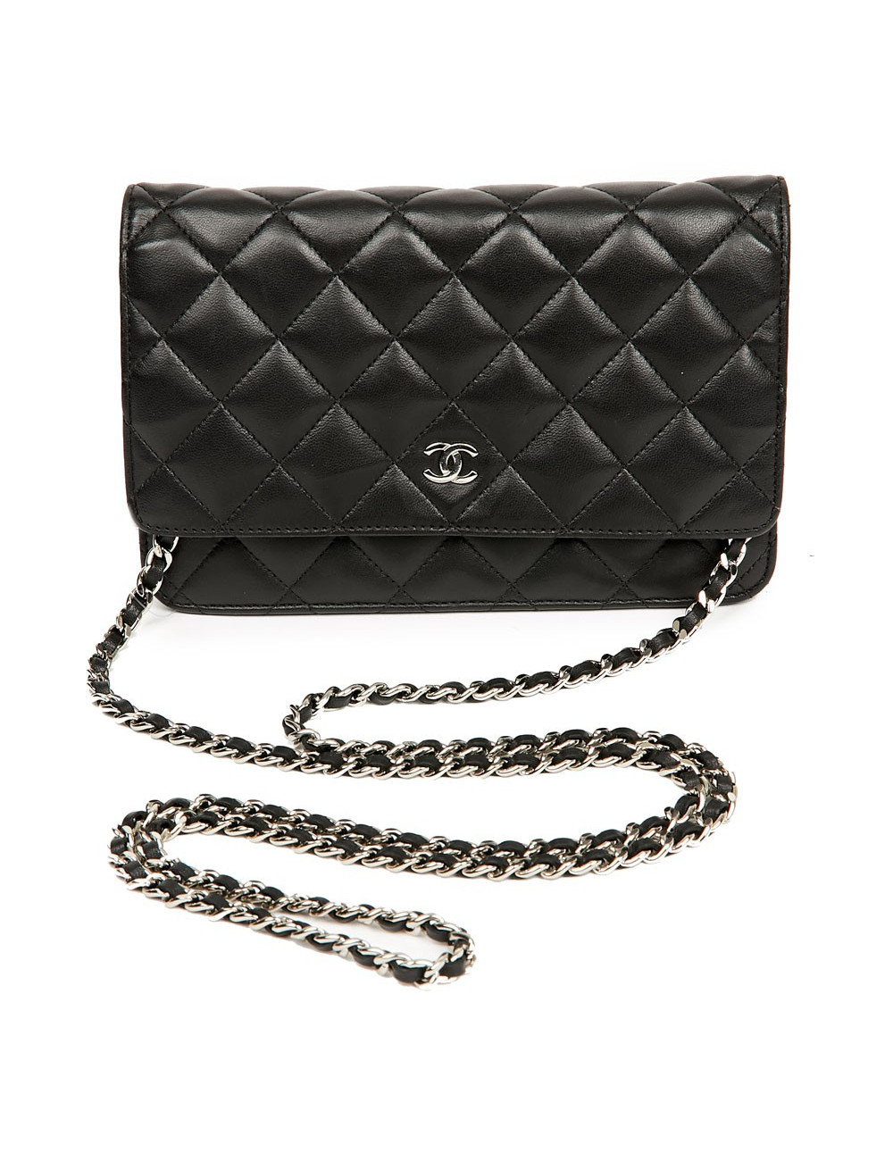 Wallet on chaine CHANEL cuir maelassé noir
