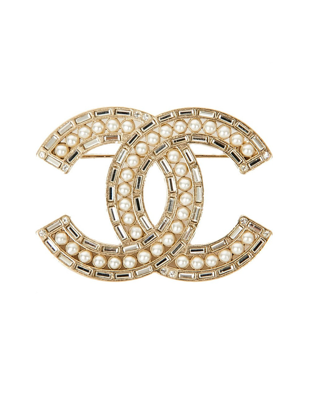 Broche CHANEL double C perles et brillants