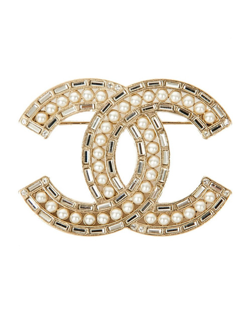 Broche CHANEL double C perles et brillants