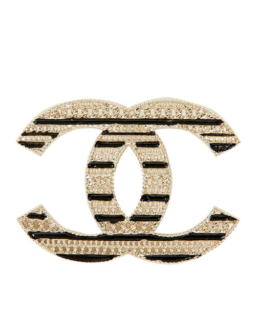 Broche CHANEL double C émaillé noir