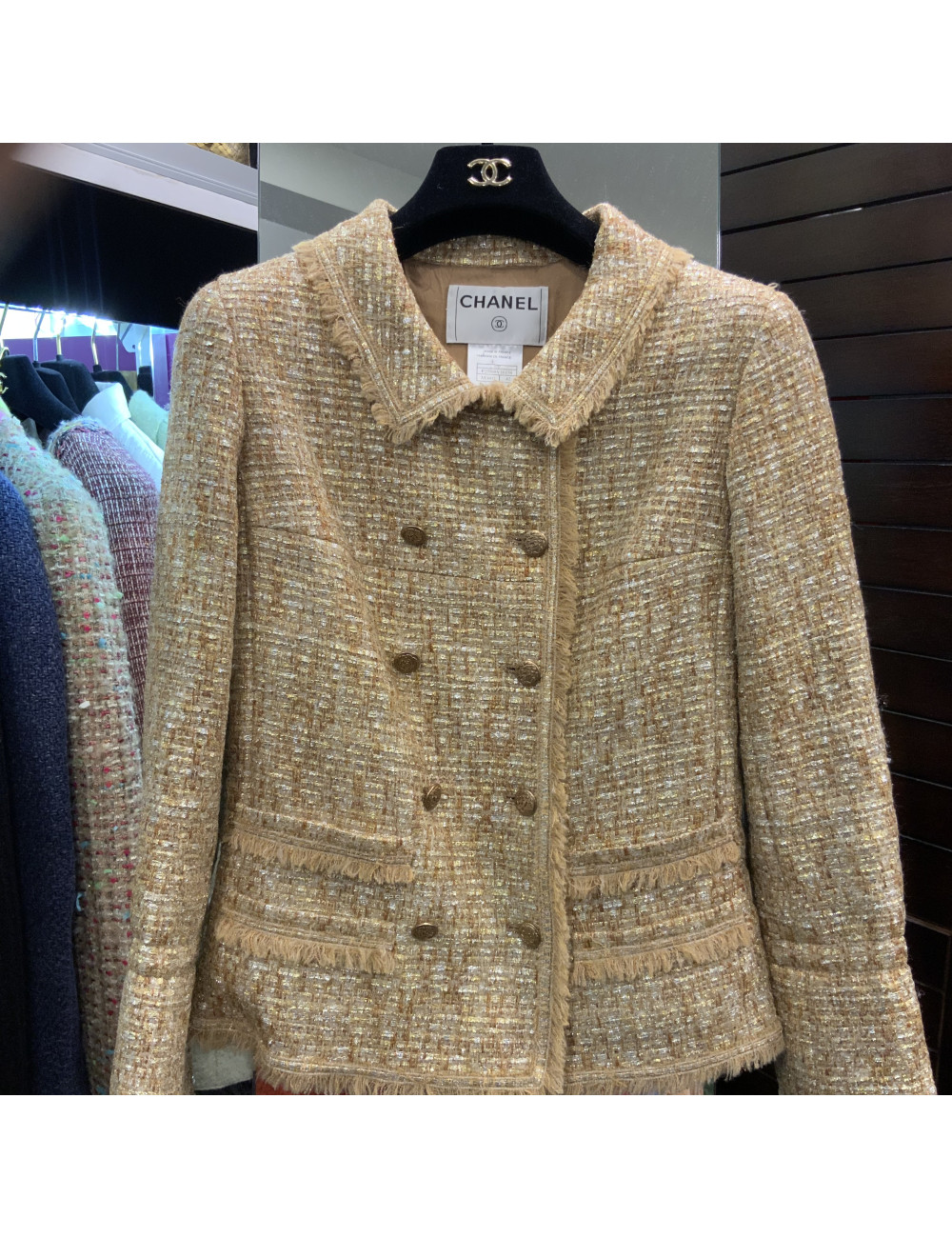 Veste CHANEL T 42 tweed fils d'or