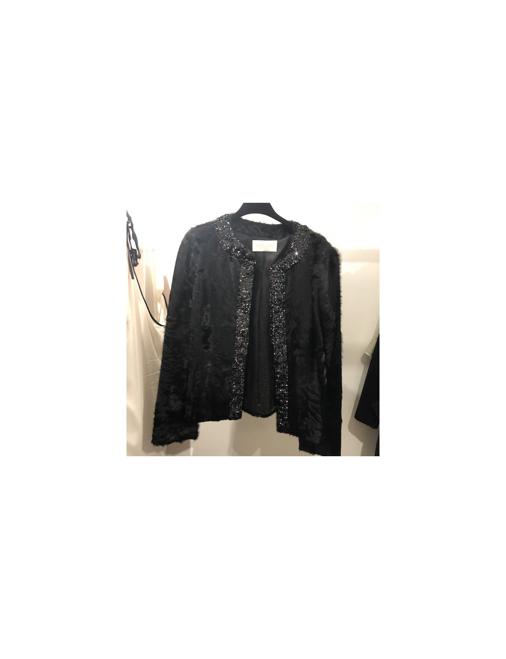 Veste VALENTINO en agneau noir et sequins 