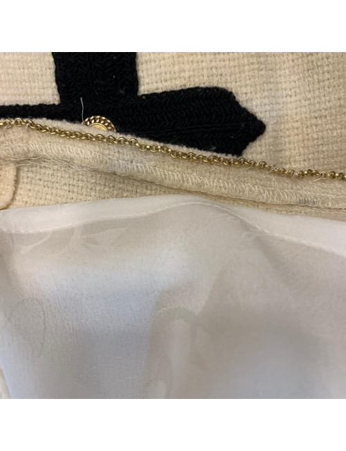 Robe T 40 CHANEL en laine beige et ganses noirs