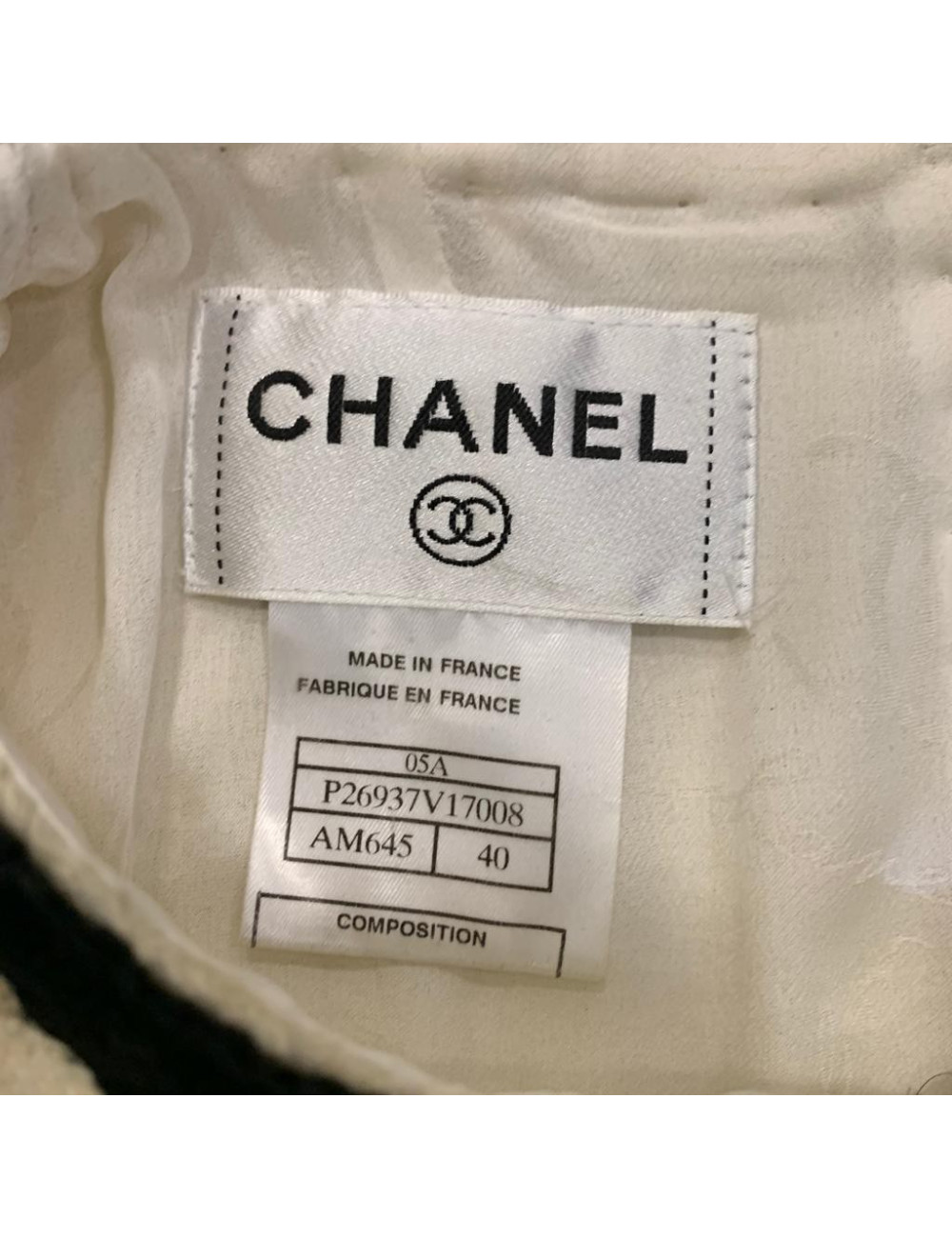 Robe T 40 CHANEL en laine beige et ganses noirs