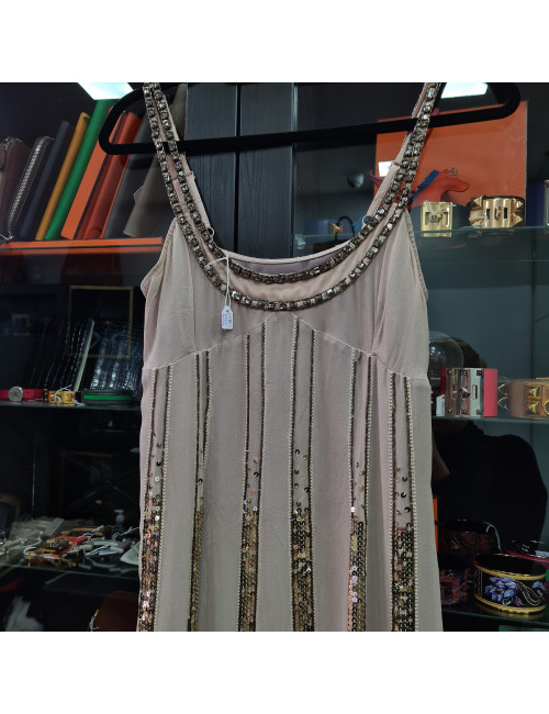 Robe KAREN MILLEN beige avec brillants et perles