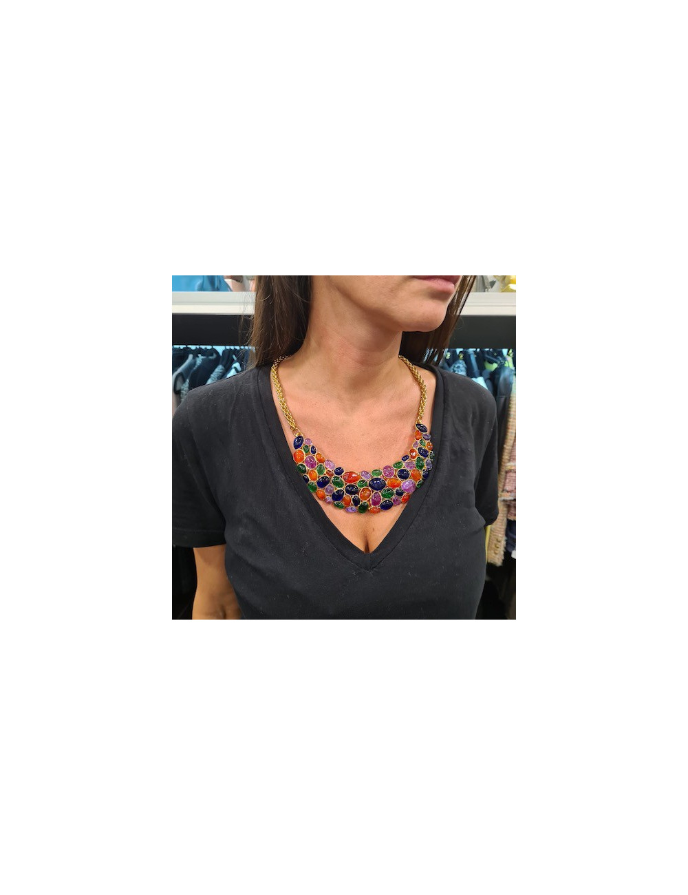 Plastron CHANEL pâte de verre multicolore couture