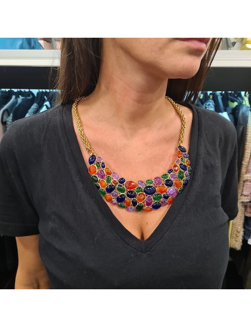 Plastron CHANEL pâte de verre multicolore couture