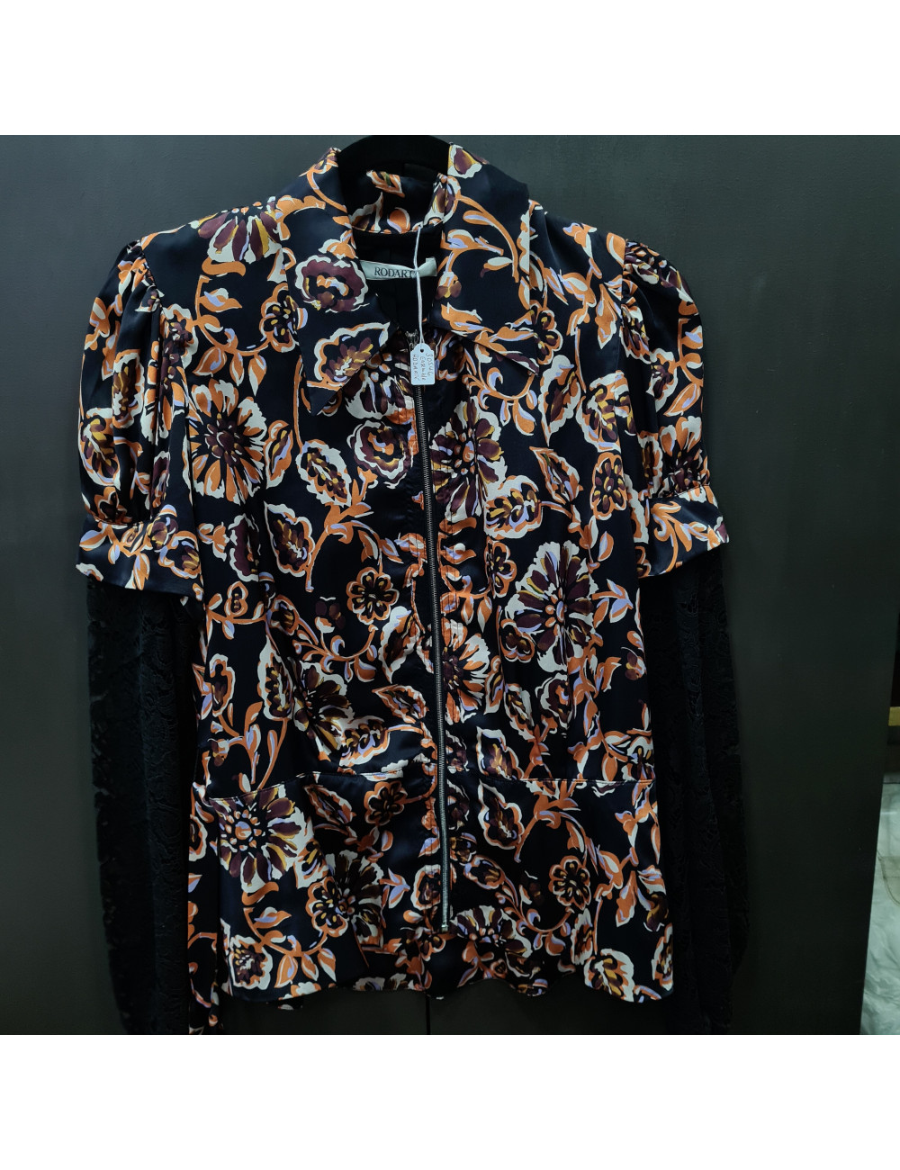 Gilet fleuri zippé Rodarte soie et dentelle