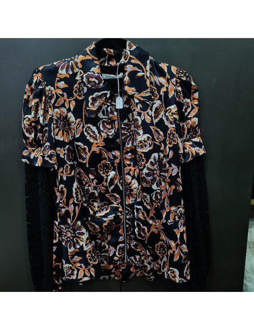 Gilet fleuri zippé Rodarte soie et dentelle