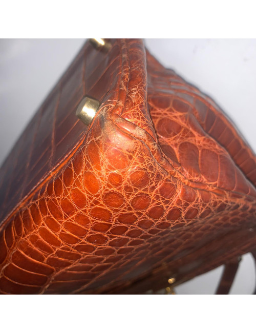 Kelly 32 alligator mat HERMES marron bijouterie or