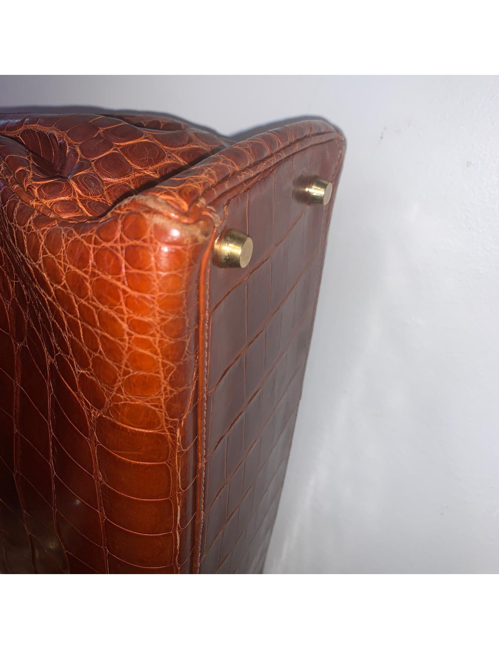 Kelly 32 alligator mat HERMES marron bijouterie or