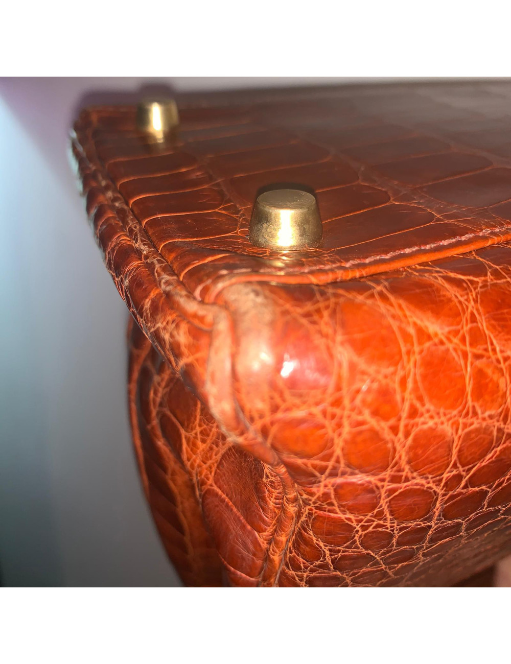 Kelly 32 alligator mat HERMES marron bijouterie or