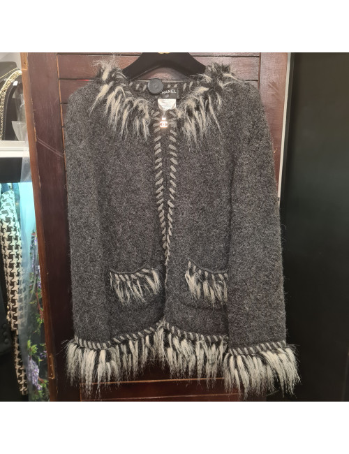 Veste T40 CHANEL laine bouillie grise 