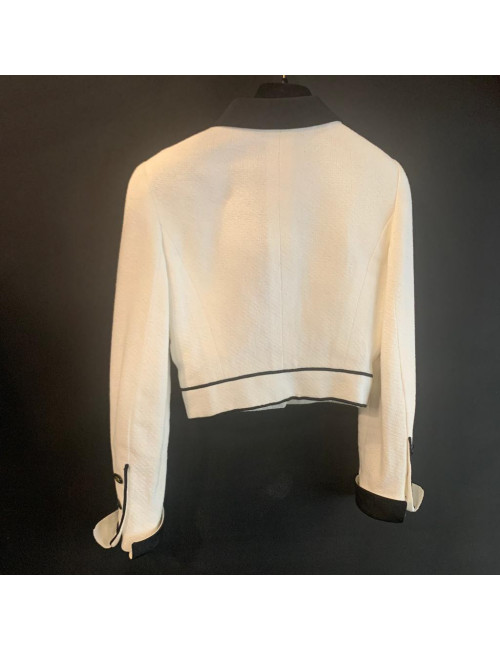 Veste CHANEL tweed beige et gansé de noir