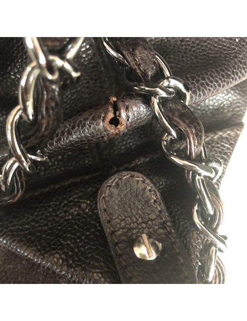 Chanel satchel bag in brown grained leather