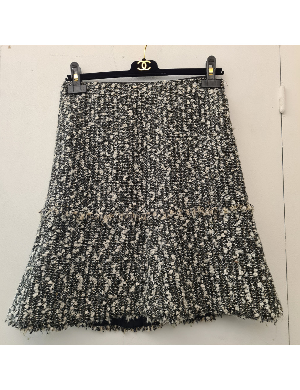 Jupe Chanel tweed marron vert blanc T38