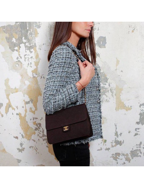 Sac vintage CHANEL en jersey marron