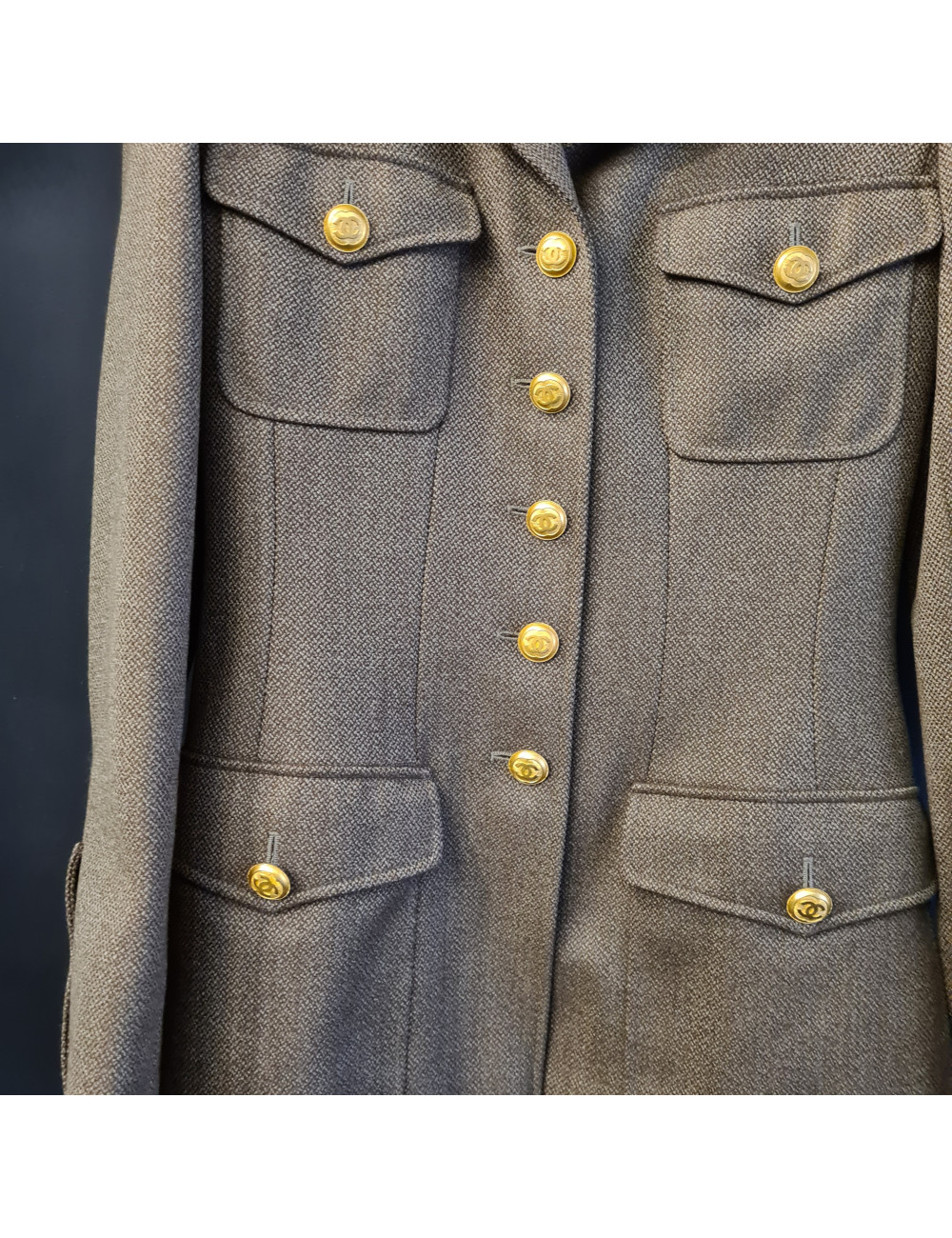 Veste militaire CHANEL T36 laine kaki