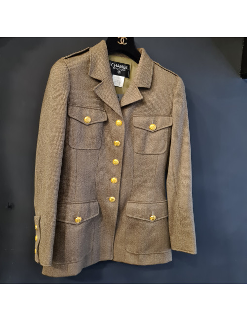 Veste militaire CHANEL T36 laine kaki