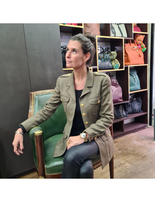 Veste militaire CHANEL T36 laine kaki