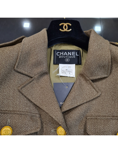 Veste militaire CHANEL T36 laine kaki