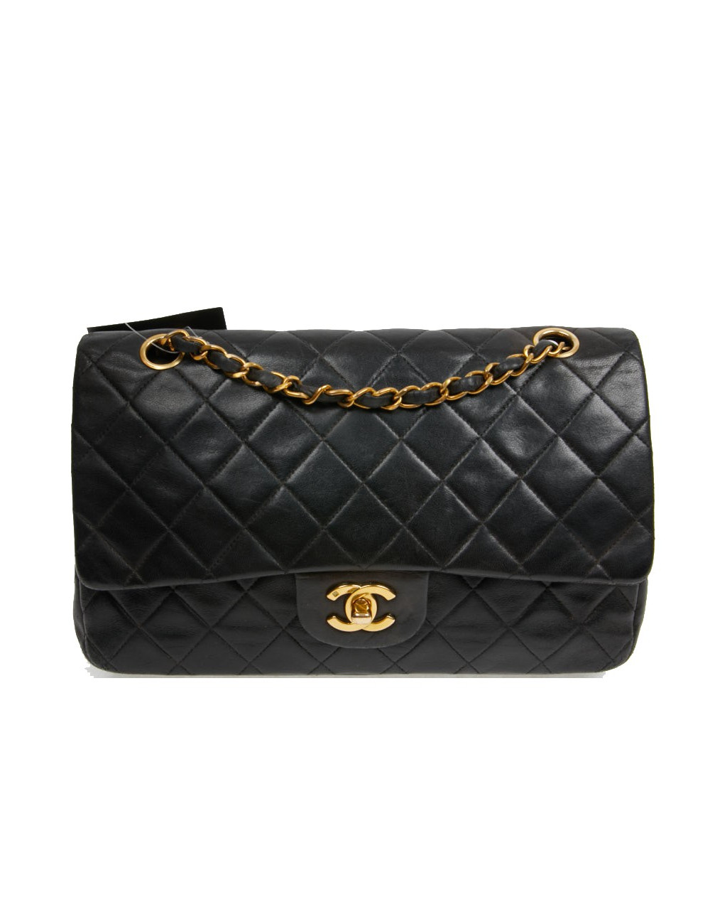 Timeless CHANL cuir d'agneau noir Vintage