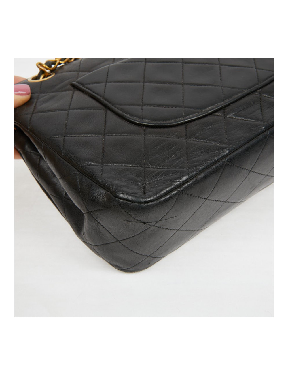 Timeless CHANL cuir d'agneau noir Vintage