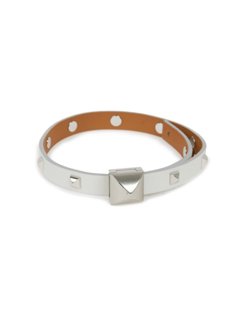 Bracelet cuir Medor Infini clouté double tour Blanc
