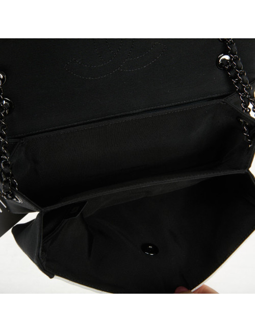 Sac à main Chanel cuir blanc gansé de noir