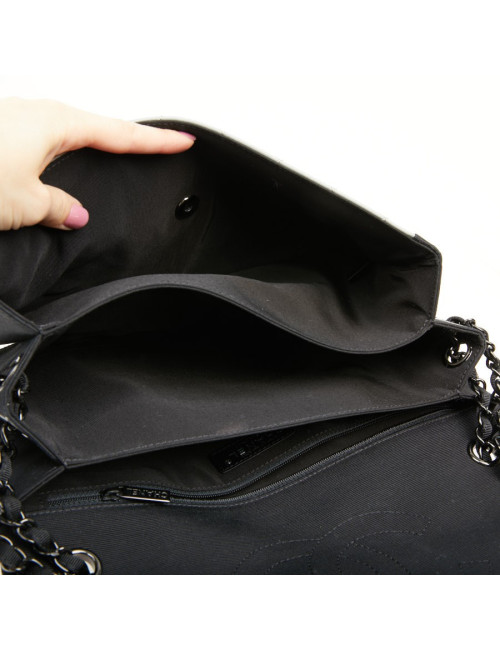 Sac CHANEL cuir gris gansé en noir