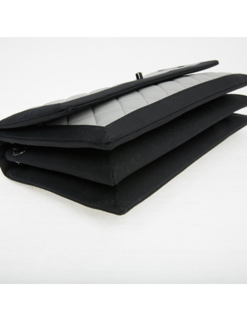 CHANEL gray leather bag trimmed in black