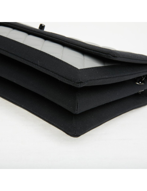 Sac CHANEL cuir gris gansé en noir