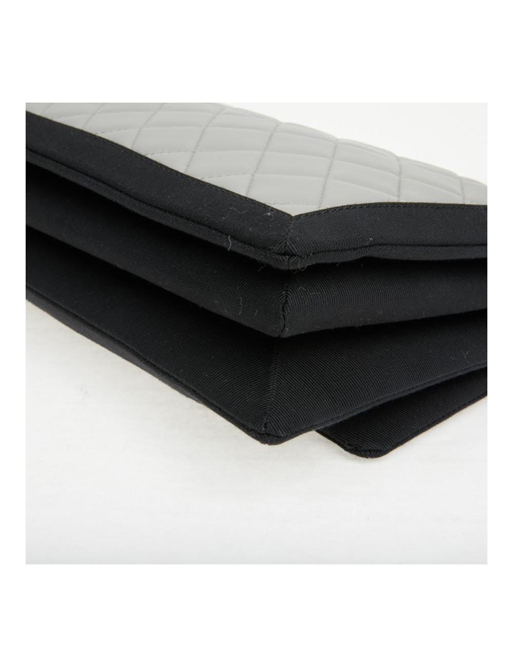 CHANEL gray leather bag trimmed in black