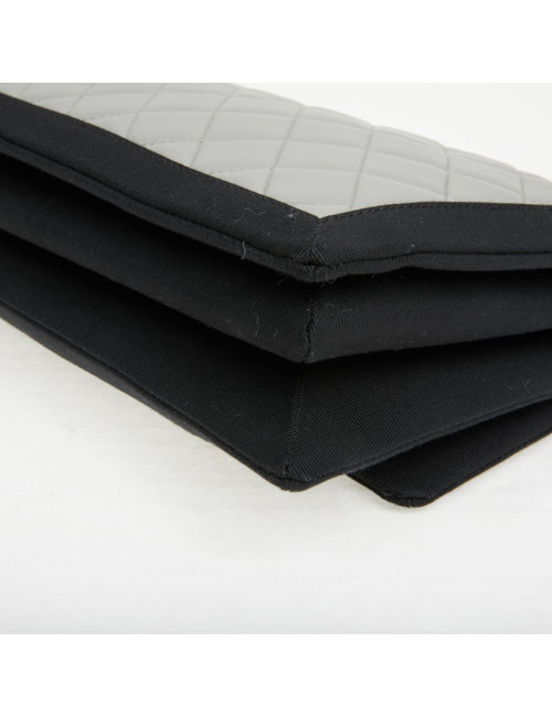 CHANEL gray leather bag trimmed in black