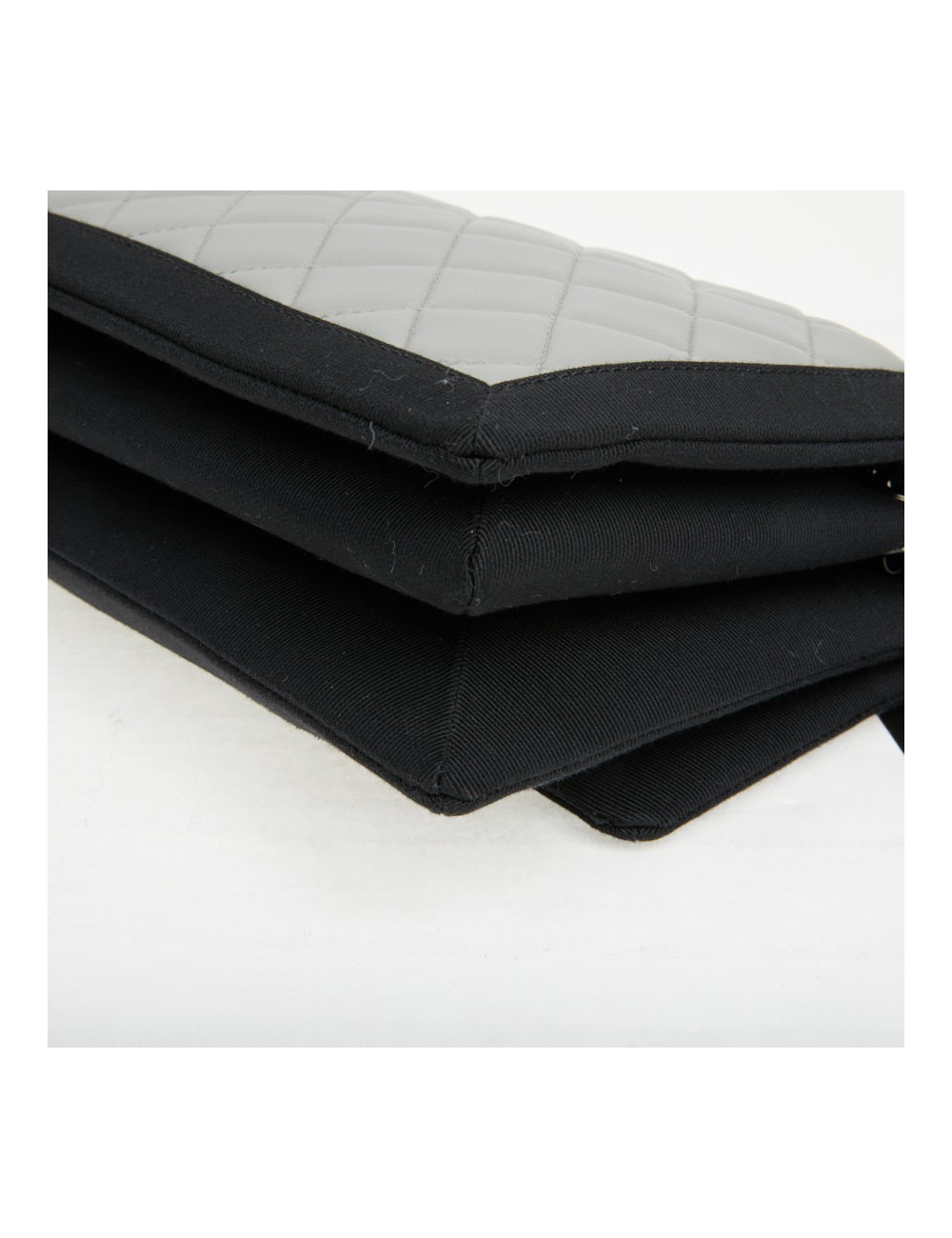 CHANEL gray leather bag trimmed in black