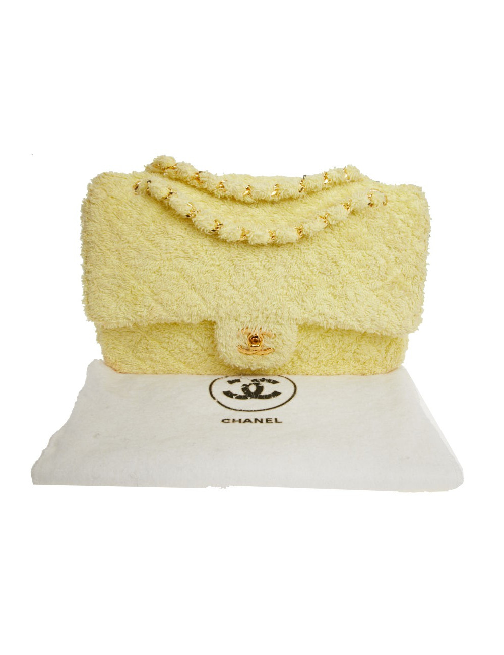 Occasion Certified CHANEL Vintage Timeless Bag in yellow terrycloth 