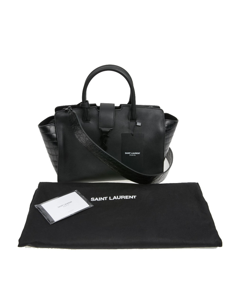Sac Yves Saint Laurent Downtown Baby cuir noir imitation croco