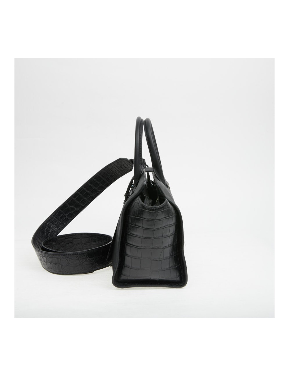 Sac Yves Saint Laurent Downtown Baby cuir noir imitation croco