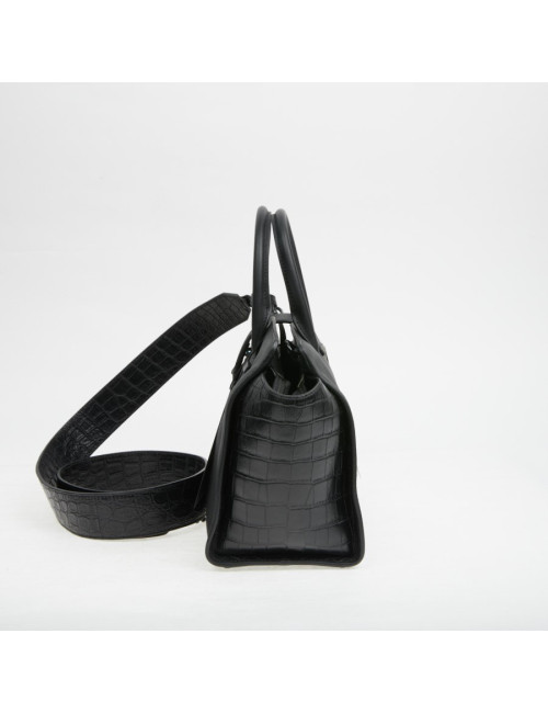 Sac Yves Saint Laurent Downtown Baby cuir noir imitation croco