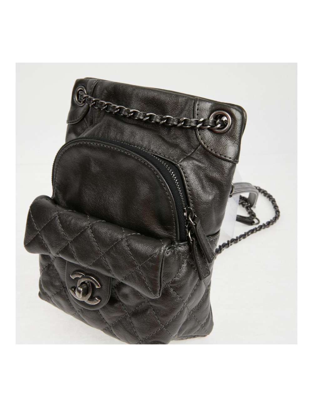 Mini sac à dos CHANEL cuir gris anthracite 