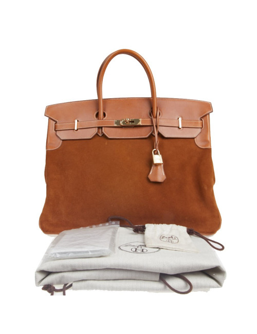 Sac Hermes Grizzly Birkin 40 bi-matière gold