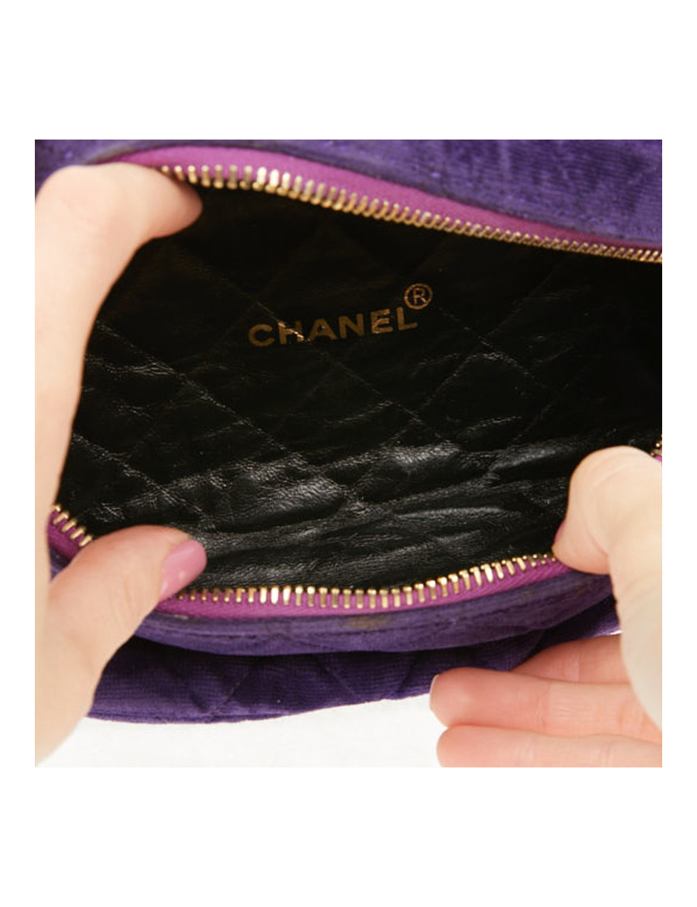 Ceinture banane CHANEL velours violet Vintage