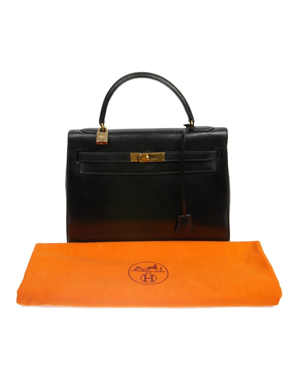  Sac cuir box noir HERMES Kelly 32
