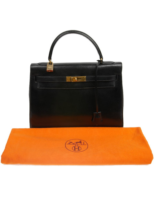  Sac cuir box noir HERMES Kelly 32