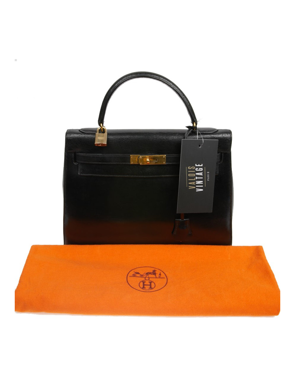  Sac cuir box noir HERMES Kelly 32