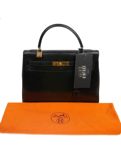  Sac cuir box noir HERMES Kelly 32