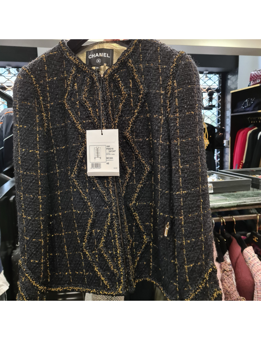 CHANEL veste T 44 tweed noir et fils d'or
